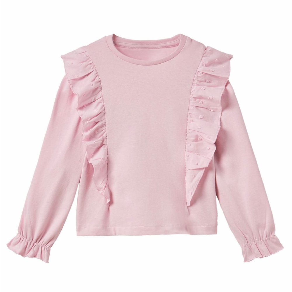 Zara toddler kids / girls dotted ruffle long sleeve blouse - mauve pink